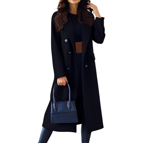 Wintermantel Damen Lang Elegant Wollmantel Frauen Winter Winterjacke Warm Wolle Trenchcoat Zweireihiger Tweed Jacke Mantel Schlanke Windbreaker Revers Übergangsjacke Windjacke Outwear Coat von FUPODD