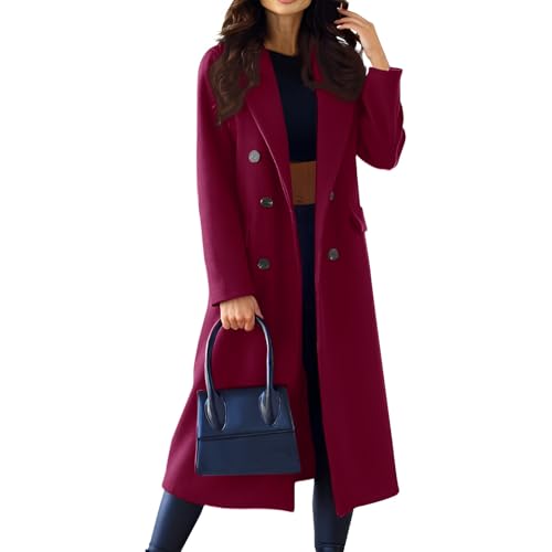Wintermantel Damen Lang Elegant Wollmantel Frauen Winter Winterjacke Warm Wolle Trenchcoat Zweireihiger Tweed Jacke Mantel Schlanke Windbreaker Revers Übergangsjacke Windjacke Outwear Coat von FUPODD