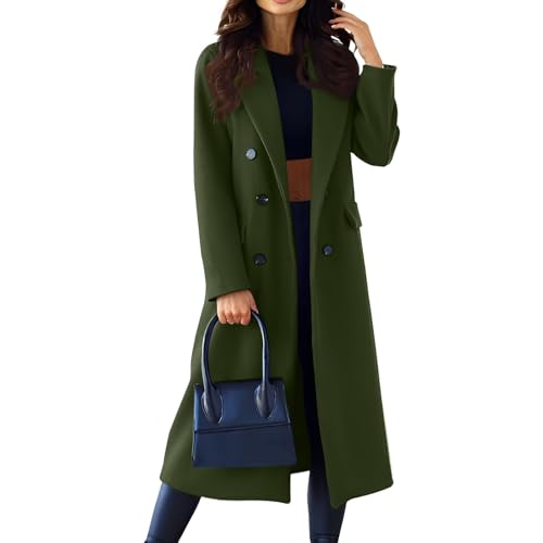 Wintermantel Damen Lang Elegant Wollmantel Frauen Winter Winterjacke Warm Wolle Trenchcoat Zweireihiger Tweed Jacke Mantel Schlanke Windbreaker Revers Übergangsjacke Windjacke Outwear Coat von FUPODD