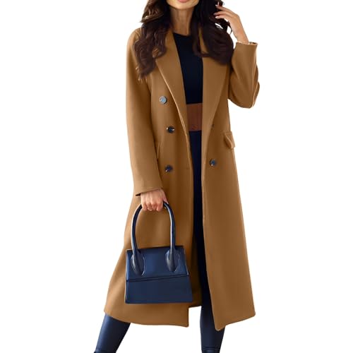 Wintermantel Damen Lang Elegant Wollmantel Frauen Winter Winterjacke Warm Wolle Trenchcoat Zweireihiger Tweed Jacke Mantel Schlanke Windbreaker Revers Übergangsjacke Windjacke Outwear Coat von FUPODD
