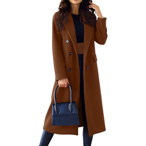 Wintermantel Damen Lang Elegant Wollmantel Frauen Winter Winterjacke Warm Wolle Trenchcoat Zweireihiger Tweed Jacke Mantel Schlanke Windbreaker Revers Übergangsjacke Windjacke Outwear Coat von FUPODD