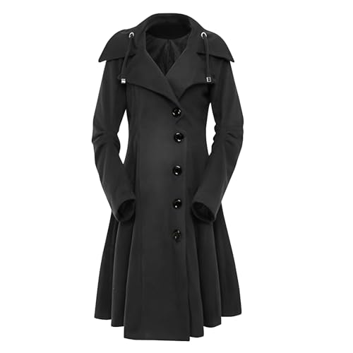 Wintermantel Damen Lang Elegant Wollmantel Winter Mit Kapuze Mantel A-Linie Trenchcoat Frauen Einfarbig Tweed Jacke Winterjacke Warm Coat Übergangsjacke Dicke Wintercoat Winddicht Outwear von FUPODD