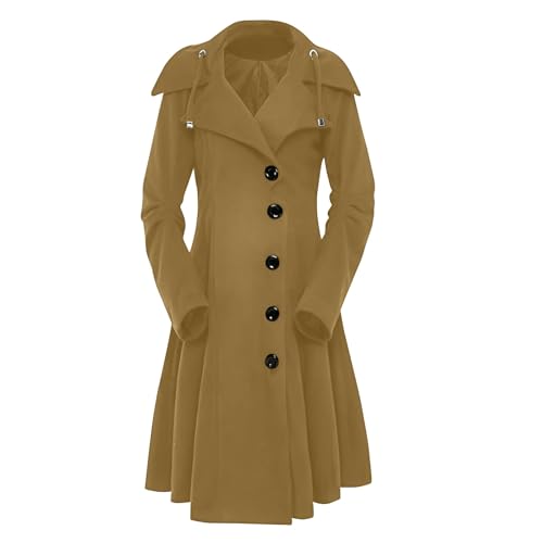Wintermantel Damen Lang Elegant Wollmantel Winter Mit Kapuze Mantel A-Linie Trenchcoat Frauen Einfarbig Tweed Jacke Winterjacke Warm Coat Übergangsjacke Dicke Wintercoat Winddicht Outwear von FUPODD