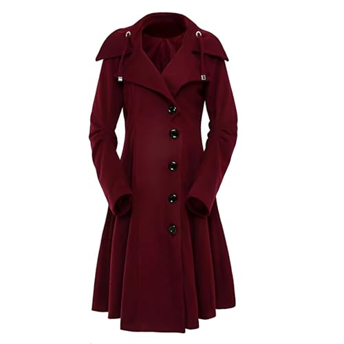 Wintermantel Damen Lang Elegant Wollmantel Winter Mit Kapuze Mantel A-Linie Trenchcoat Frauen Einfarbig Tweed Jacke Winterjacke Warm Coat Übergangsjacke Dicke Wintercoat Winddicht Outwear von FUPODD