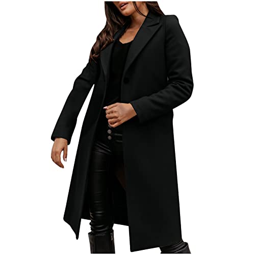 Wintermantel Damen Lang Mantel Damen Winter Winterjacke Damen Warm Wollmantel Umlegekragen Strickjacken Damen Cardigan Elegant Strickmantel Windbreaker Trenchcoat Frauen Blazermantel Business von FUPODD