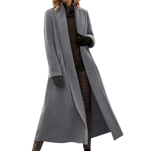 Wintermantel Damen Lang Mantel Damen Winter Wollmantel Umlegekragen Strickjacken Damen Winterjacke Damen Warm Cardigan Elegant Strickmantel Windbreaker Trenchcoat Frauen Business Blazermantel von FUPODD