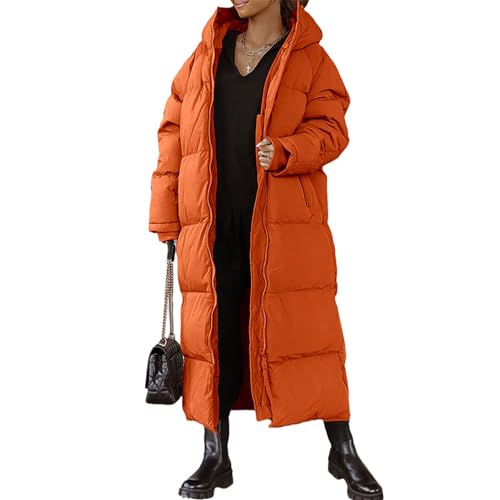 Wintermantel Damen Lang Mit Kapuze Daunenmantel Damen Dicke Winterjacke Damen Warm Gefüttert Daunenjacke Frauen Winter Winddicht Steppmantel Damen Lang Reissverschluss Daunenjacken Wanderjacke von FUPODD