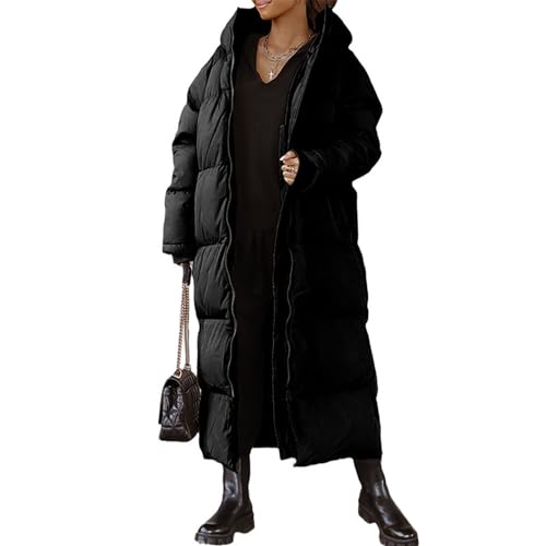 Wintermantel Damen Lang Mit Kapuze Daunenmantel Damen Dicke Winterjacke Damen Warm Gefüttert Daunenjacke Frauen Winter Winddicht Steppmantel Damen Lang Reissverschluss Daunenjacken Wanderjacke von FUPODD