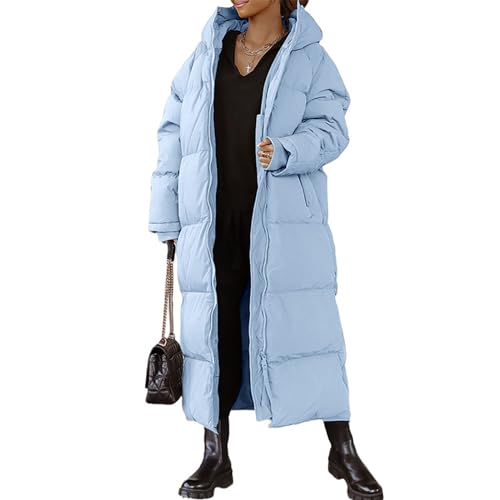 Wintermantel Damen Lang Mit Kapuze Daunenmantel Damen Dicke Winterjacke Damen Warm Gefüttert Daunenjacke Frauen Winter Winddicht Steppmantel Damen Lang Reissverschluss Daunenjacken Wanderjacke von FUPODD