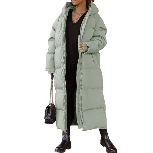 Wintermantel Damen Lang Mit Kapuze Daunenmantel Damen Dicke Winterjacke Damen Warm Gefüttert Daunenjacke Frauen Winter Winddicht Steppmantel Damen Lang Reissverschluss Daunenjacken Wanderjacke von FUPODD