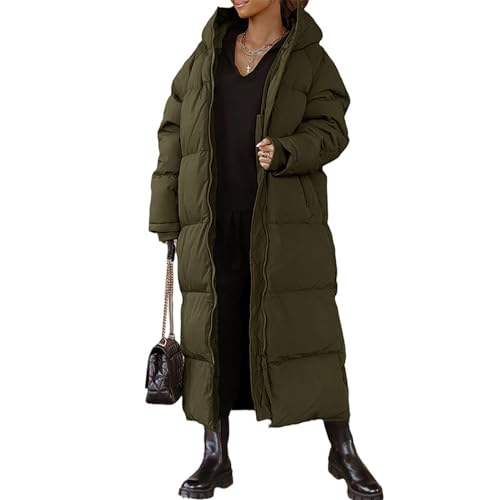 Wintermantel Damen Lang Mit Kapuze Daunenmantel Dicke Winterjacke Damen Warm Gefüttert Daunenjacke Frauen Winter Winddicht Steppmantel Lang Reissverschluss Daunenjacken Wanderjacke Mantel von FUPODD
