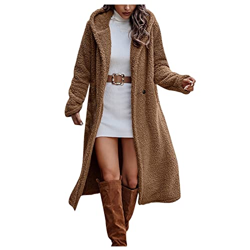 Wintermantel Damen Lang Mit Kapuze Fleecejacke Damen Dicke Kuscheljacke Damen Flauschig Winterjacke Damen Warm Gefütterte Strickjacken Teddyjacke Wollmantel Frauen Winter Plüschjacke Taschen von FUPODD