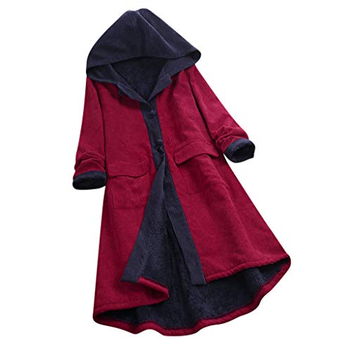 Wintermantel Damen Lang Mit Kapuze Winterjacke Damen Warm Gefüttert Fleece Cordjacke Damen Mit Knöpfen Mantel Damen Winter Dicke Cord Jacke Frauen Mit Taschen Übergangsjacke Teddyfutter von FUPODD