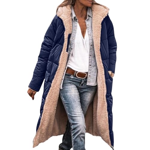 Wintermantel Damen Lang Steppmantel Dicke Daunenmantel Zipper Winterjacke Damen Warm Gefüttert Kapuzenjacke Auf Beiden Daunenjacke Mit Taschen Steppjacke Frauen Puffer Jacke Winter Mantel von FUPODD