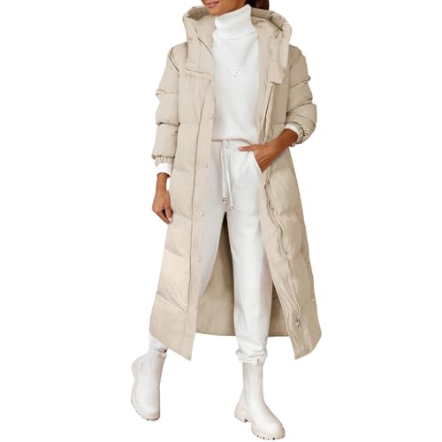 Wintermantel Damen Lang Steppmantel Winddicht Winterjacke Damen Warm Gefüttert Daunenmantel Frauen Reißverschluss Winterparka Mit Kapuze Puffer Jacke Verdickt Outdoorjacke Mantel Coat Casual von FUPODD