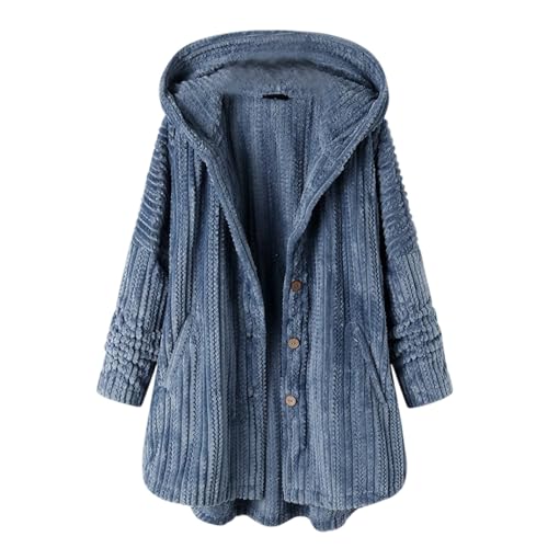 Wintermantel Damen Lang Strickjacke Mit Kapuze Winterjacke Damen Warm Strickjacken Flauschig Strickmantel Mit Knöpfen Mantel Winter Fleece Grobstrickjacke Warme Jacke Plüsch Cardigan Dicke von FUPODD