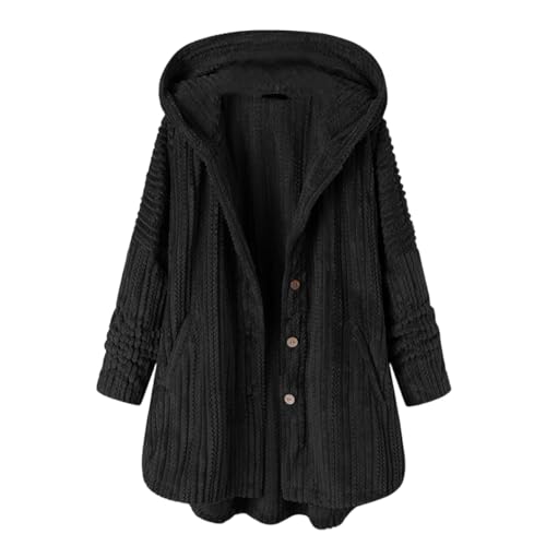 Wintermantel Damen Lang Strickjacke Mit Kapuze Winterjacke Damen Warm Strickjacken Flauschig Strickmantel Mit Knöpfen Mantel Winter Fleece Grobstrickjacke Warme Jacke Plüsch Cardigan Dicke von FUPODD