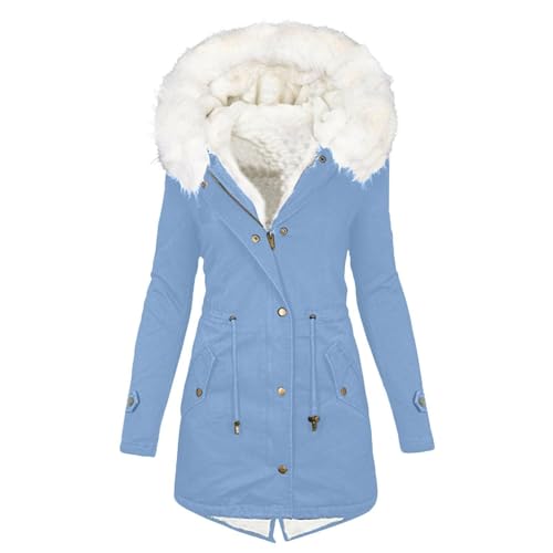 Wintermantel Damen Lang Teddyfutter Winterjacke Frauen Warm Gefüttert Fleecejacke Mit Kapuze Winterparka Dicke Parka Bequemes Damenmantel Winter Winddicht Outdoorjacke Mantel Fellkapuze Coat von FUPODD
