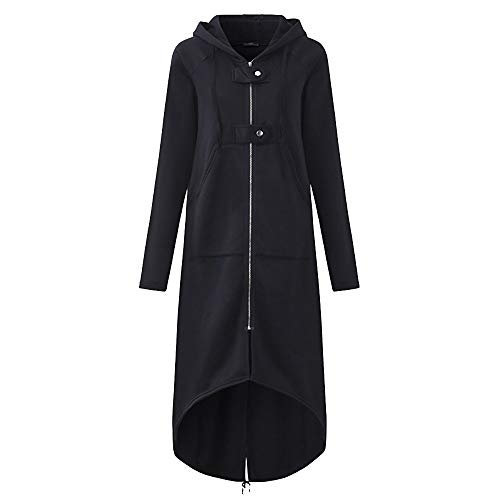 Wintermantel Damen Lang Trenchcoat Damen Reissverschluss Sweatjacke Damen Langarm Kapuzenjacke Damen Outdoor Winterjacke Damen Einfarbig Mantel Damen Winter Übergangsjacke Frauen Parka von FUPODD