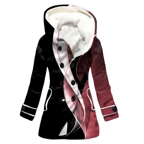 Wintermantel Damen Lang Winterjacke Damen Warm Gefüttert Daunenmantel Damen Aufdruck Mantel Fleecejacke Damen Mit Kapuze Daunenjacke Dicke Jacke Damen Winter Wollmantel Frauen Mit Taschen von FUPODD