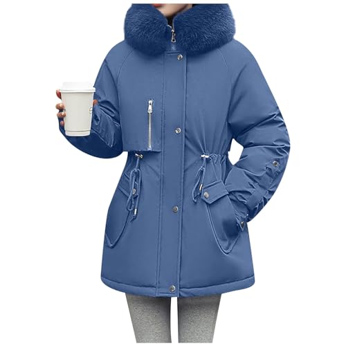 Wintermantel Damen Lang Winterjacke Damen Warm Gefüttert Winterparka Dicke Daunenmantel Frauen Mit Kapuze Fellkragen Steppmantel Zipper Parka Daunenjacke Mantel Winter Puffer Jacke Outdoor von FUPODD