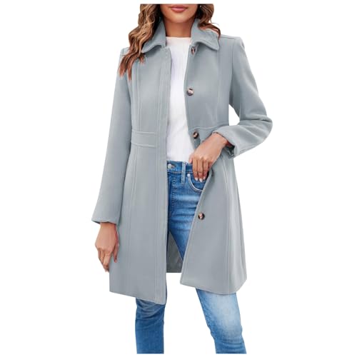 Wintermantel Damen Lang Wolle Elegant Trenchcoat Wollmantel Winter Mantel Frauen Mit Knöpfen Windjacke Damenmantel Einfarbig Windbreaker Tweed Jacke Schlanke Winterjacke Warm Übergangsjacke von FUPODD