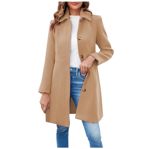 Wintermantel Damen Lang Wolle Elegant Trenchcoat Wollmantel Winter Mantel Frauen Mit Knöpfen Windjacke Damenmantel Einfarbig Windbreaker Tweed Jacke Schlanke Winterjacke Warm Übergangsjacke von FUPODD