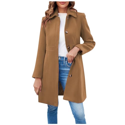 Wintermantel Damen Lang Wolle Elegant Trenchcoat Wollmantel Winter Mantel Frauen Mit Knöpfen Windjacke Damenmantel Einfarbig Windbreaker Tweed Jacke Schlanke Winterjacke Warm Übergangsjacke von FUPODD