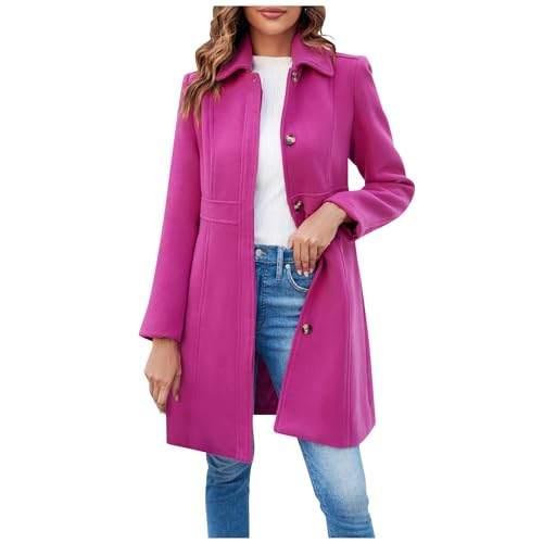 Wintermantel Damen Lang Wolle Elegant Trenchcoat Wollmantel Winter Mantel Frauen Mit Knöpfen Windjacke Damenmantel Einfarbig Windbreaker Tweed Jacke Schlanke Winterjacke Warm Übergangsjacke von FUPODD