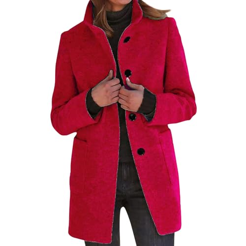 Wintermantel Damen Lang Wolle Trenchcoat Damen Umlegekragen Wollmantel Damen Winter Elegant Schlanke Tweed Jacke Damen Langarm Windbreaker Winterjacke Damen Warm Mantel Frauen Dicke Outwear von FUPODD