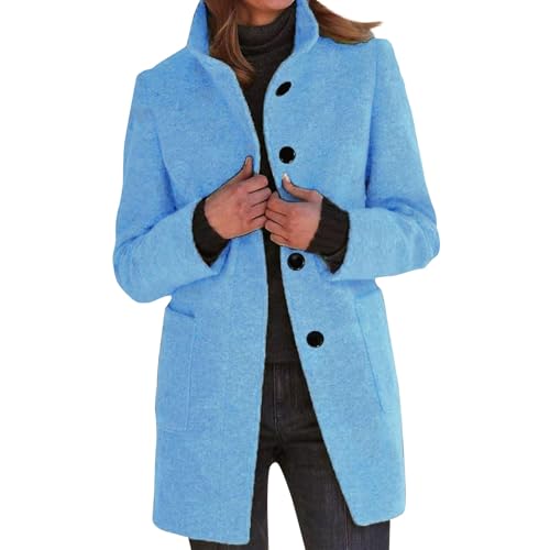 Wintermantel Damen Lang Wolle Trenchcoat Damen Umlegekragen Wollmantel Damen Winter Elegant Schlanke Tweed Jacke Damen Langarm Windbreaker Winterjacke Damen Warm Mantel Frauen Dicke Outwear von FUPODD