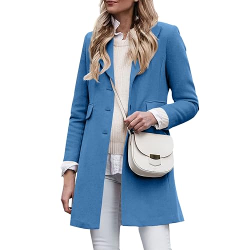 Wintermantel Damen Lang Wolle Trenchcoat Revers Wollmantel Damen Winter Damenmantel Elegant Winterjacke Warm Mantel Windbreaker Mit Knöpfen Windjacke Mode Tweed Jacke Frauen Übergangsjacke von FUPODD