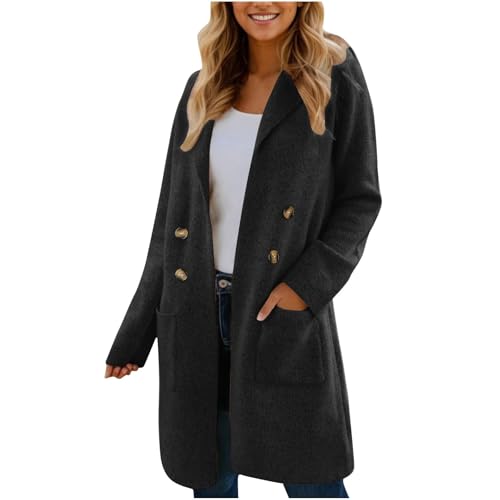 Wintermantel Damen Langer Elegant Wollmantel Warmer Übergangsjacke Winter Trenchcoat Klassischem Mantel Revers Coat Einfarbig Cardigan Frauen Jacke Mit Doppelreihigen Knöpfen Wintercoat von FUPODD