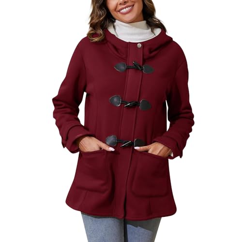 Wintermantel Damen Mittellang Mit Kapuze Winterjacke Damen Warm Gefüttert Fleece Kapuzenjacke Teddyfutter Sweatjacke Frauen Elegant Jacke Winter Dicke Mantel Mit Taschen Winterparka Outdoor von FUPODD