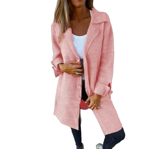 Wintermantel Damen Mittellang Wolle Elegant Wollmantel Winter Winterjacke Frauen Warm Windbreaker Mit Knöpfen Tweed Jacke Revers Mantel Casual Damenmantel Einfarbig Übergangsjacke Trenchcoat von FUPODD