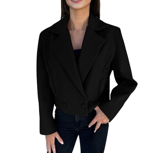 Wollmantel Damen Winter Blazer Wintermantel Elegant Kurzmantel Slim Fit Tweed Jacke Frauen Reverskragen Wolljacke Schicker Winterjacke Mit Taschen Damen-Jacken Casual Mantel Kurz Büro Arbeit von FUPODD
