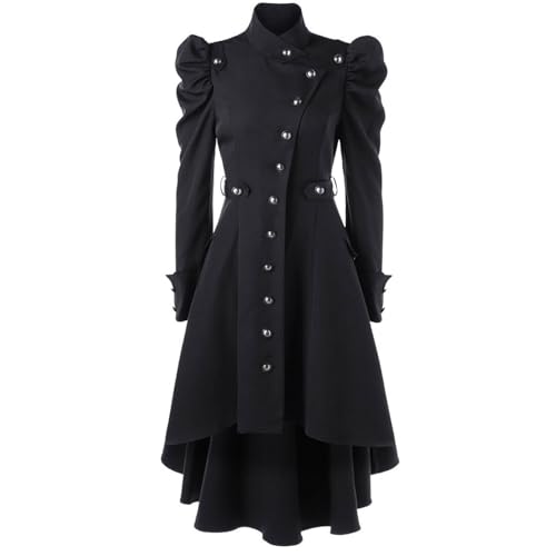 Wollmantel Damen Winter Lange Wintermantel Elegant Mantel Gothic Trenchcoat Frauen Stehkragen Smoking Jacke Steampunk Damenmantel Vintage High Low Weihnachten Party Festlich Übergangsmantel von FUPODD