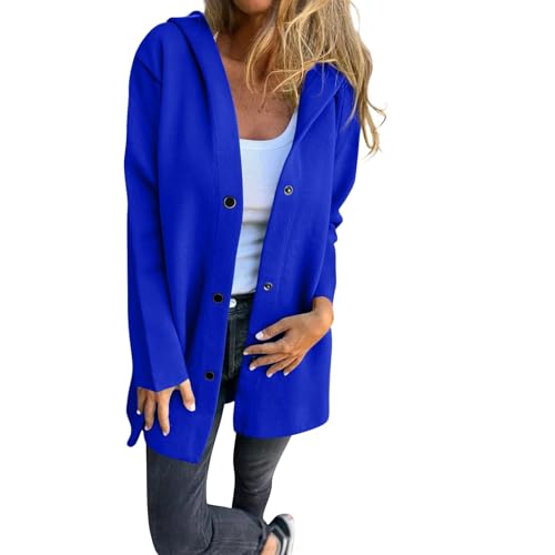 Wollmantel Damen Winter Mittellanger Elegant Trenchcoat Mit Kapuze Freizeit Wintermantel Wolle Langarm Mantel Frauen Mit Knöpfen Tweed Jacke Warm Outwear Frühling Herbstjacke Mit Taschen von FUPODD