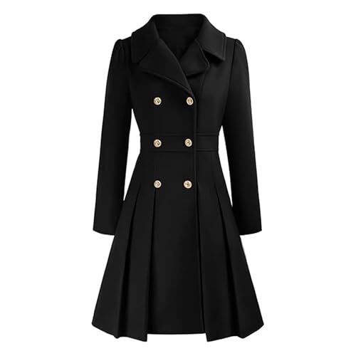 Wollmantel Damen Winter Trenchcoat Frauen Umlegekragen Wintermantel Damen Lang Elegant Einfarbig Mantel Zweireihiger Outwear A-Linie Jacke Cardigan Winterjacke Wintercoat Übergangsjacke von FUPODD