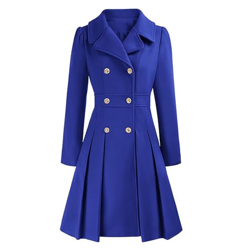 Wollmantel Damen Winter Trenchcoat Frauen Umlegekragen Wintermantel Damen Lang Elegant Einfarbig Mantel Zweireihiger Outwear A-Linie Jacke Cardigan Winterjacke Wintercoat Übergangsjacke von FUPODD
