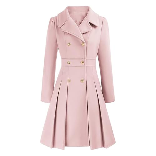 Wollmantel Damen Winter Trenchcoat Frauen Umlegekragen Wintermantel Damen Lang Elegant Einfarbig Mantel Zweireihiger Outwear A-Linie Jacke Cardigan Winterjacke Wintercoat Übergangsjacke von FUPODD
