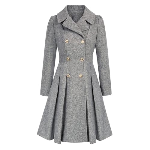Wollmantel Damen Winter Trenchcoat Frauen Umlegekragen Wintermantel Damen Lang Elegant Einfarbig Mantel Zweireihiger Outwear A-Linie Jacke Cardigan Winterjacke Wintercoat Übergangsjacke von FUPODD