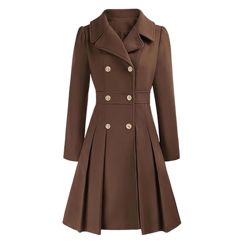 Wollmantel Damen Winter Trenchcoat Frauen Umlegekragen Wintermantel Damen Lang Elegant Einfarbig Mantel Zweireihiger Outwear A-Linie Jacke Cardigan Winterjacke Wintercoat Übergangsjacke von FUPODD