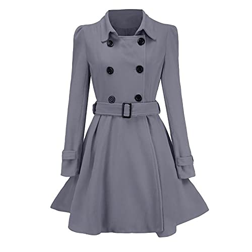 Wollmantel Damen Winter Wintermantel Damen Lang Elegant Mantel Frauen A-Linie Winterjacke Damen Warm Wintercoat Revers Parka Zweireihiger Coat Winddichter Trenchcoat Tweed Jacke Outwear von FUPODD