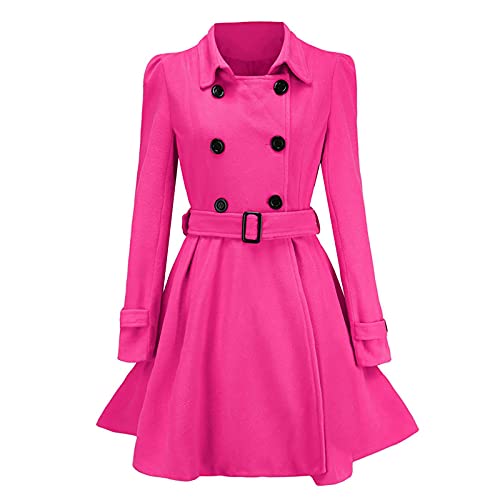 Wollmantel Damen Winter Wintermantel Damen Lang Elegant Mantel Frauen A-Linie Winterjacke Damen Warm Wintercoat Revers Parka Zweireihiger Coat Winddichter Trenchcoat Tweed Jacke Outwear von FUPODD