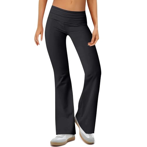 Yogahose Damen Lang Schlaghose Frauen Blickdicht Fitnesshose Trainingshose Bein Flared Leggings Bootleg Sporthose Bootcut Jogginghose Casual Jazzpants Elegante Low Waist Stretchhose Einfarbig von FUPODD