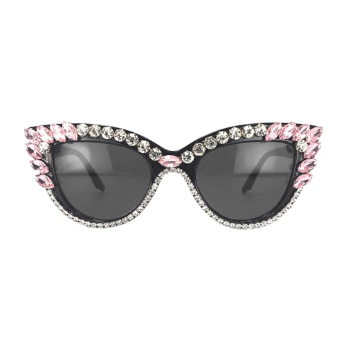 FUPRECIOUS Retro Cat-Eye-Sonnenbrille Damen UV400-Schutz Glitzernde Strass Sonnenbrille im Vintage-Design mit Katzenaugen-Form von FUPRECIOUS