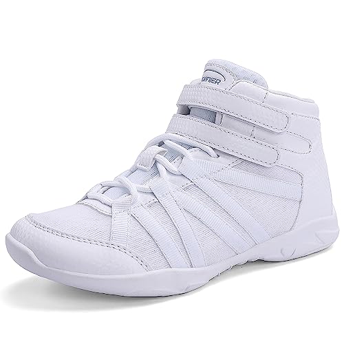 FUQIAO Jugend Mädchen Mid Top Weiß Cheerleading Tanzschuhe Frauen Leichte Cheer Schuhe Wettbewerb Training Sneaker, Weiß R301, 32 EU von FUQIAO