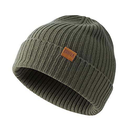 FUQILA Beanie-Mütze aus 100 % Merinowolle, Unisex, warme Wintermützen, weich, atmungsaktiv und gemütlich, dehnbare Strickmütze mit Bündchen, Absinth Green, Einheitsgr��e von FUQILA