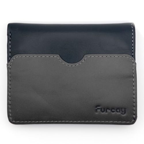 FURCAY Slim Bifold Wallet Herren – Echtleder-Geldbörsen für Herren | Stilvolles zweifarbiges Design dünne Ledergeldbörse | 6–10 Karten mit Geldfach, Schwarz / Grau, Zweifarbige Geldbörse von FURCAY